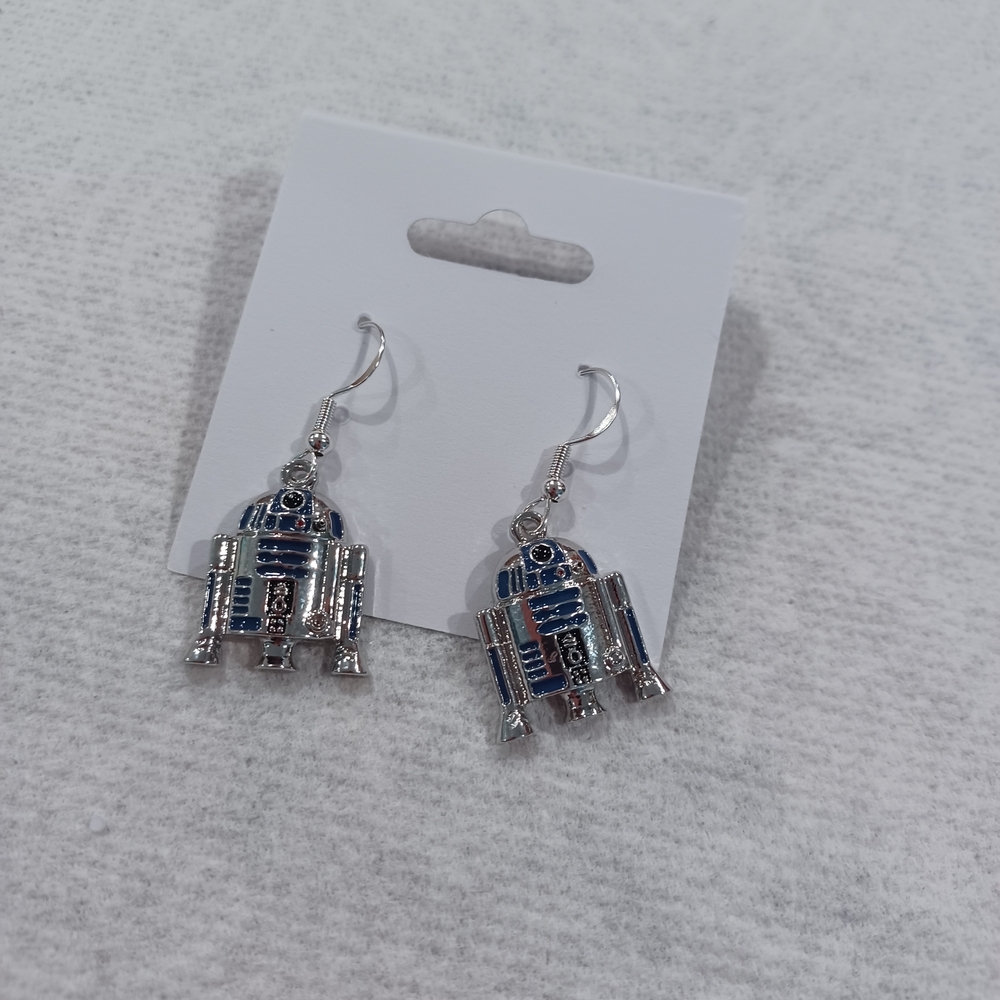 Silver Robot Dangle Earrings